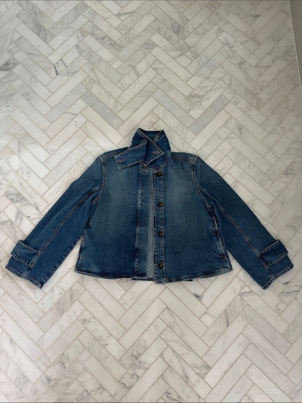 Zara Blue Denim Button-Front Jacket